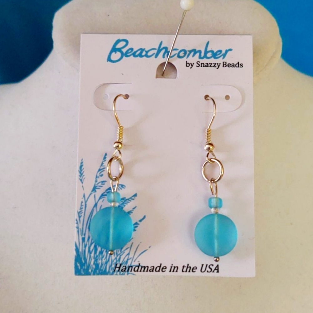 Sea glass dangle earrings silver plate